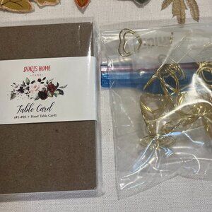 Floral Rose Design Wedding Table Numbers 1–25 + 20 Gold Heart Holders